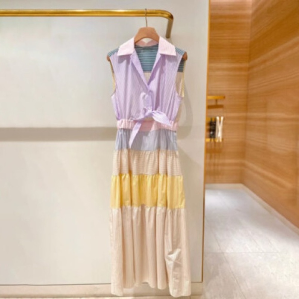 SANDRO: Patchwork tie-waist cotton maxi dress